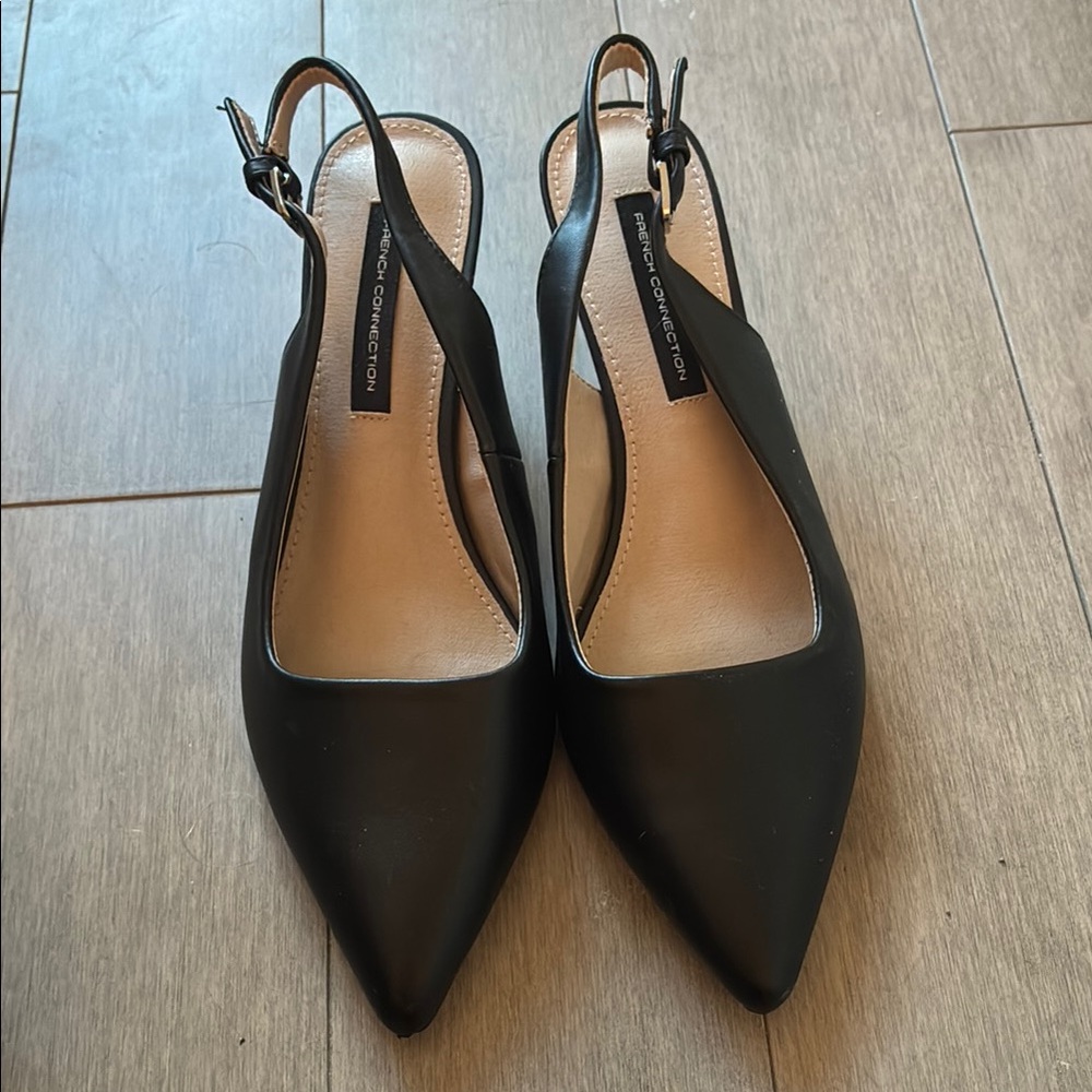 French Connection Black Pointed Slingback Flats